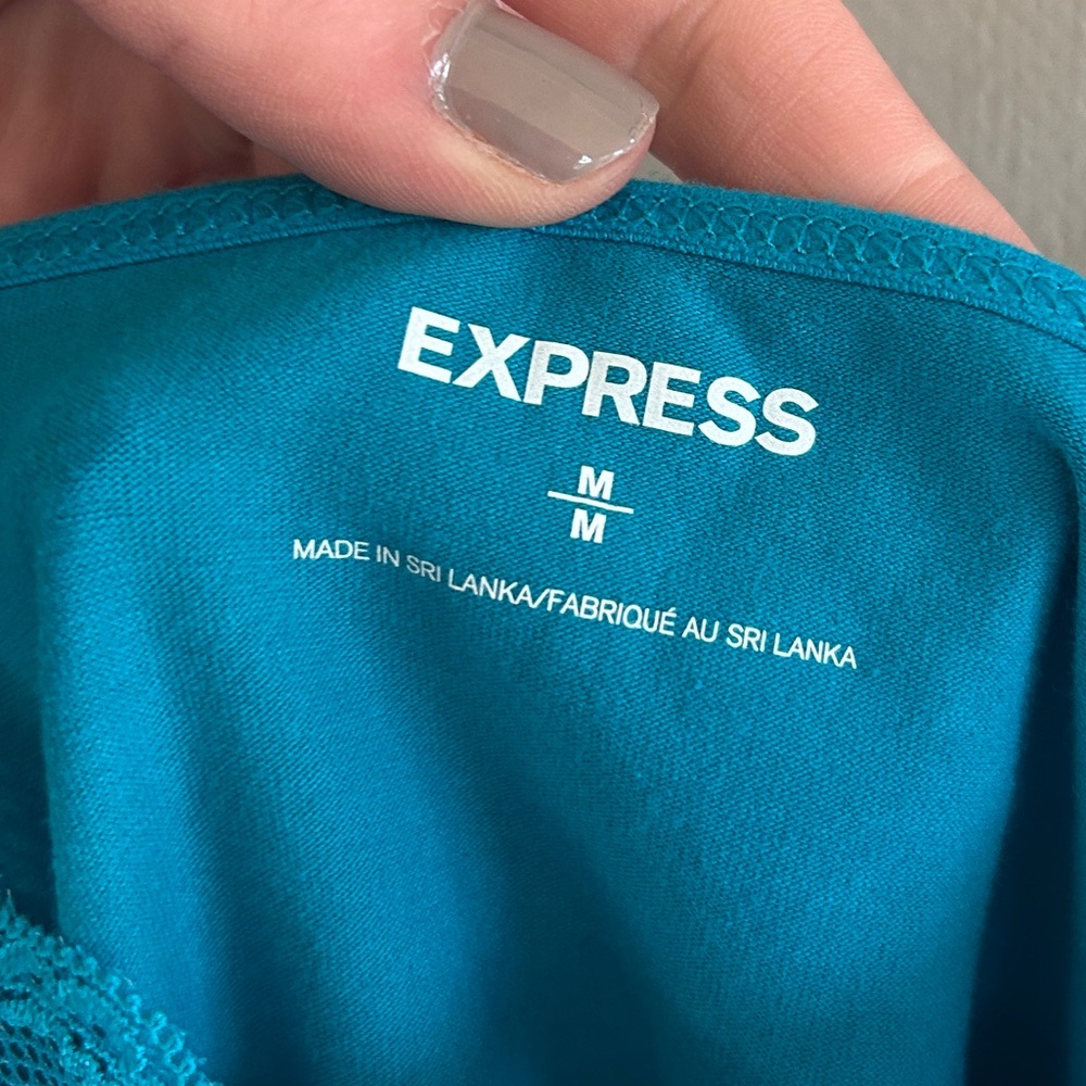 Y2K EXPRESS Lace Trim Cami Tank Top Stretch Teal Camisole Coquette Indie Size M - Picture 2 of 10